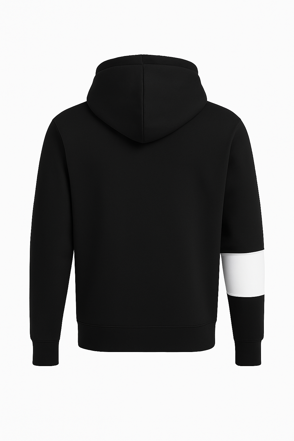 Black hoodie with white sleeve on a white background